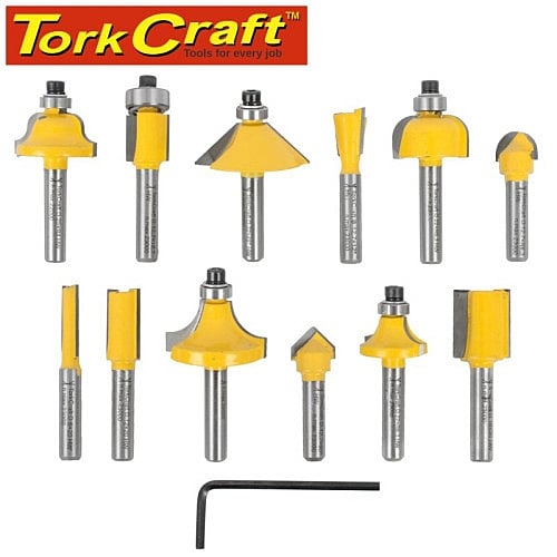Tork Craft - 12Pc Straight & Profile Router Bits Set 1/4" Shank | TC20506