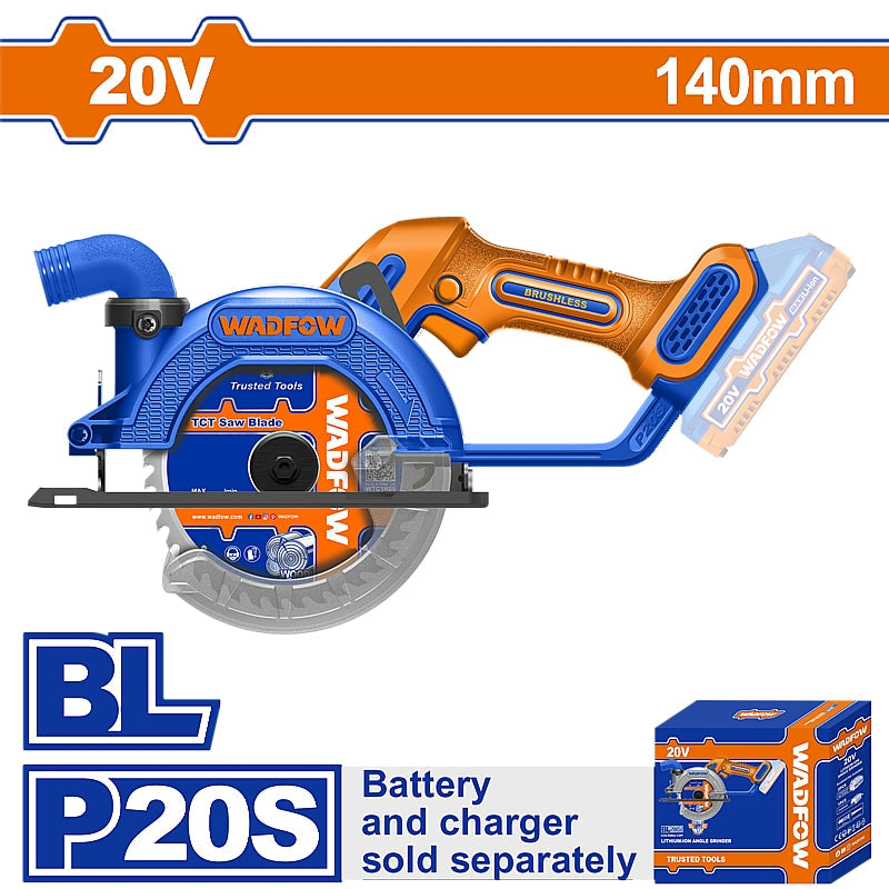 WADFOW 20V Brushless Cordless Circular Saw, 140mm (Solo Unit) | WLWP5630