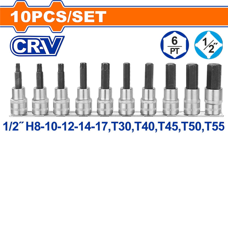 WADFOW 10 Piece 1/2" Drive Bit Socket Set | WST1412
