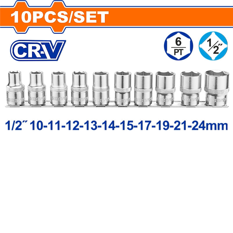 WADFOW 10 Piece 1/2" Drive Socket Set | WST2410