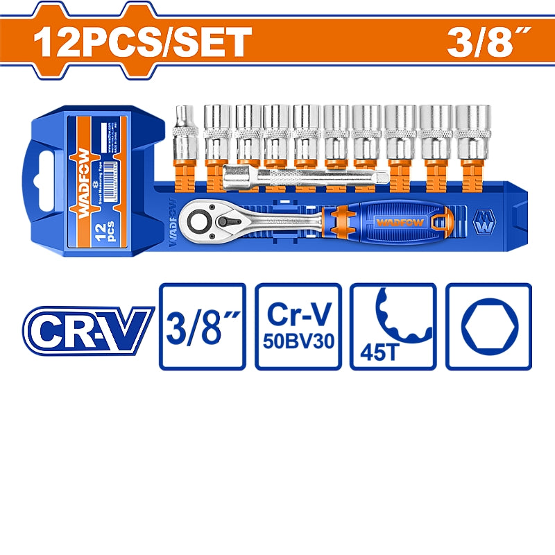 WADFOW 12 Piece 3/8" Drive Socket Set | WST3212