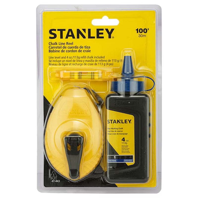 Stanley Chalk Line Reel 30M with Blue Chalk and Level | 0-47-443