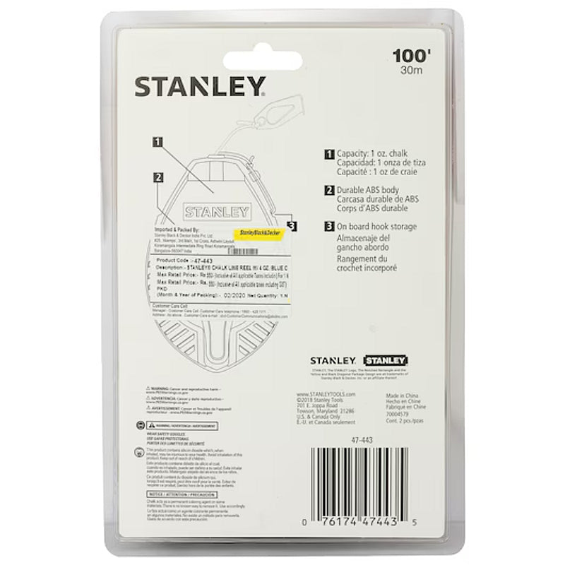 Stanley Chalk Line Reel 30M with Blue Chalk and Level | 0-47-443