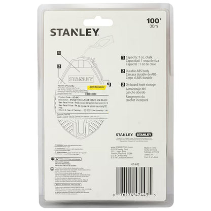 Stanley Chalk Line Reel 30M with Blue Chalk and Level | 0-47-443