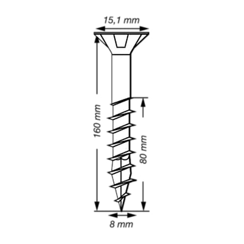 SPAX 50Pc Timber Construction T-STAR Plus T40 Screws, 8 x 160mm, Partial Thread, Flat Countersunk Head, 4CUT, WIROX | 0191010801605