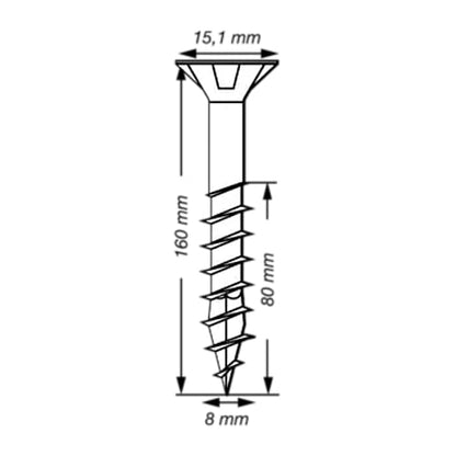 SPAX 50Pc Timber Construction T-STAR Plus T40 Screws, 8 x 160mm, Partial Thread, Flat Countersunk Head, 4CUT, WIROX | 0191010801605
