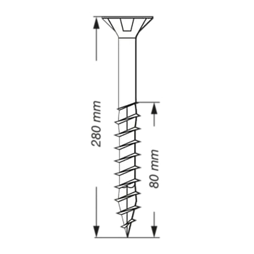 SPAX 50Pc Timber Construction T-STAR Plus T40 Screws, 8 x 280mm, Partial Thread, Flat Countersunk Head, 4CUT, WIROX | 0191010802805