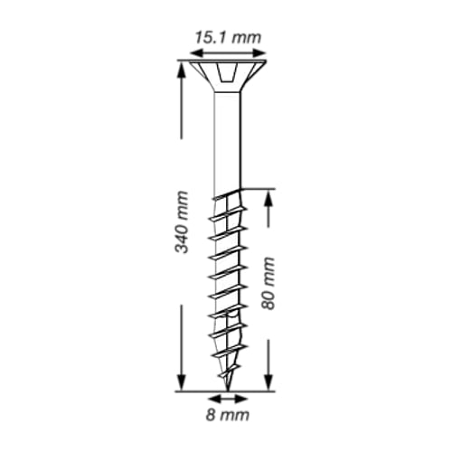 SPAX 50Pc Timber Construction T-STAR Plus T40 Screws, 8 x 340mm, Partial Thread, Flat Countersunk Head, 4CUT, WIROX | 0191010803405