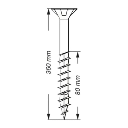 SPAX 50Pc Timber Construction T-STAR Plus T40 Screws, 8 x 360mm, Partial Thread, Flat Countersunk Head, 4CUT, WIROX | 0191010803605