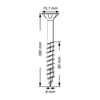 SPAX 50Pc Timber Construction T-STAR Plus T40 Screws, 8 x 380mm, Partial Thread, Flat Countersunk Head, 4CUT, WIROX | 0191010803805