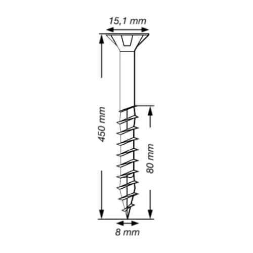 SPAX 50Pc Timber Construction T-STAR Plus T40 Screws, 8 x 450mm, Partial Thread, Flat Countersunk Head, 4CUT, WIROX | 0191010804505