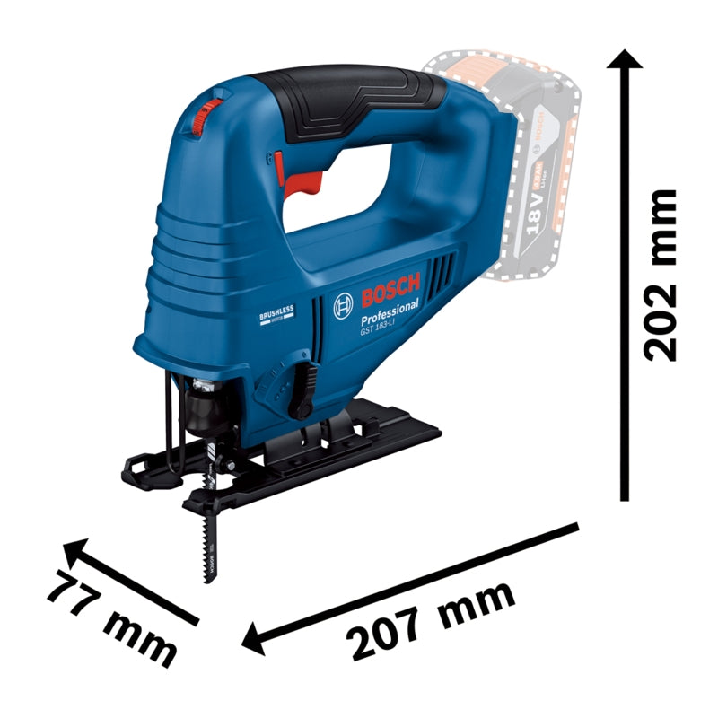 Bosch GST 183-LI Cordless Brushless Jigsaw, D-Handle Grip (Solo) | 06015B7020