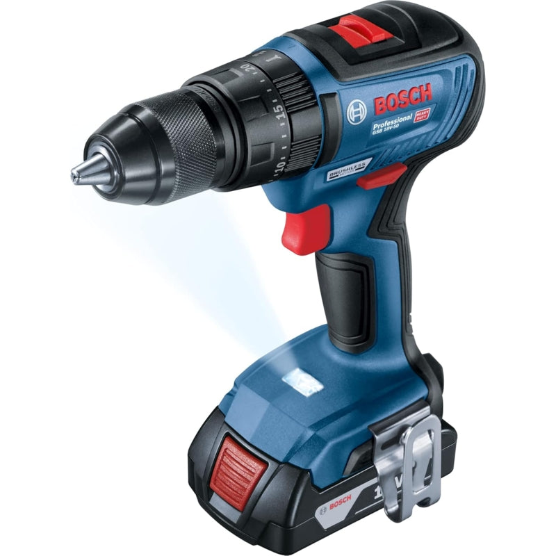 Bosch GSB 18V-50 Cordless Brushless Impact Drill, 3 x 1.5Ah Batt. Pk. | 06019H51K2
