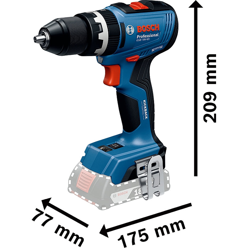 Bosch PRO GSB 18V-65 Cordless Brushless Impact Drill/Driver, 2.0Ah Kit | 06019N31K0