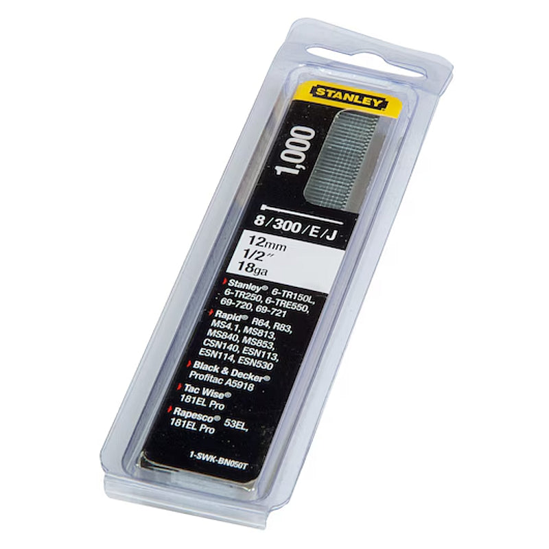 Stanley 1000/Pk Brad Nails 12mm, J-Type 18Ga | 1-SWK-BN050T