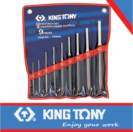 KING TONY PIN PUNCH SET 2 14mm 9PC | 1009PR