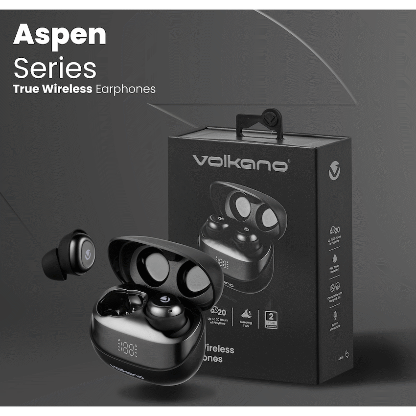 Volkano Aspen True Wireless Earphones - Black | VK-1160-BK