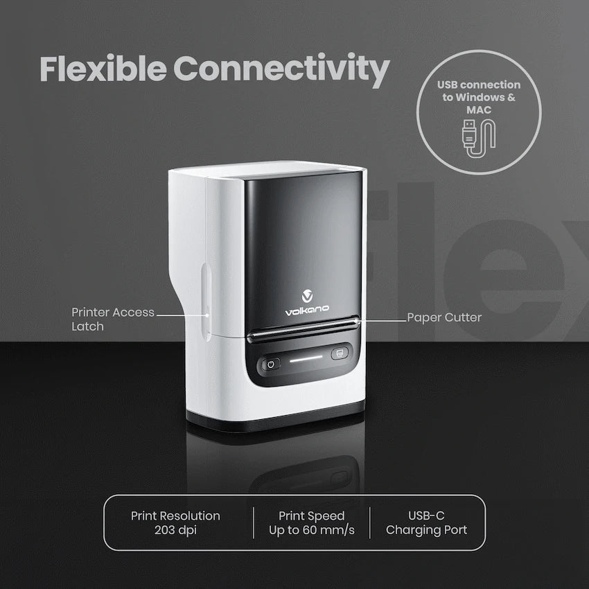 Volkano LabelPro Duo Series Thermal Dual Size Label Printer - Black and White | VK-10011-BWT