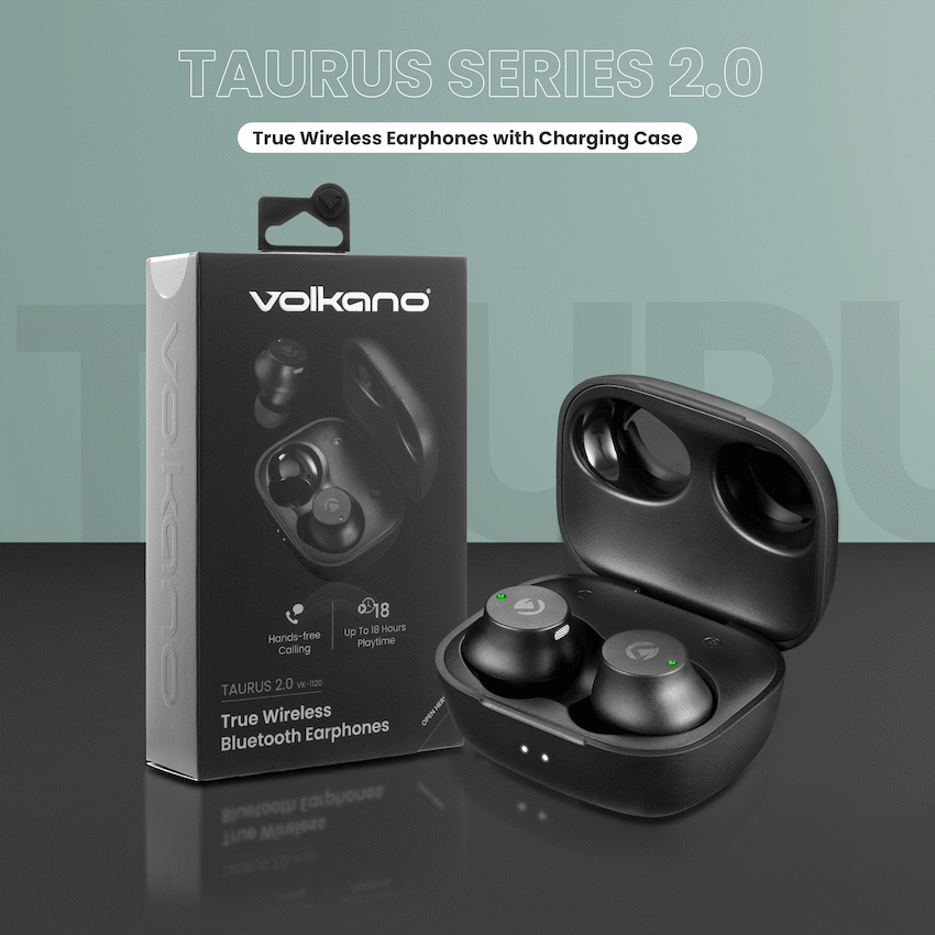 Volkano Taurus Series 2.0 True Wireless Earphones with Charging Case - Black | VK-1120-BK[V2]