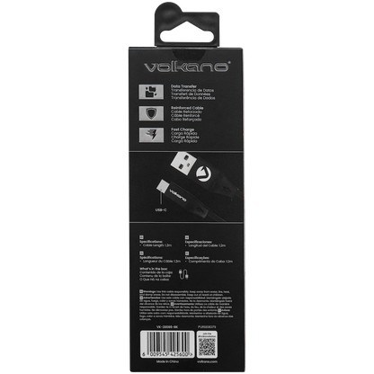 Volkano Slim Series Flat PVC Type-C Cable 1.2m - Black | VK-20085-BK