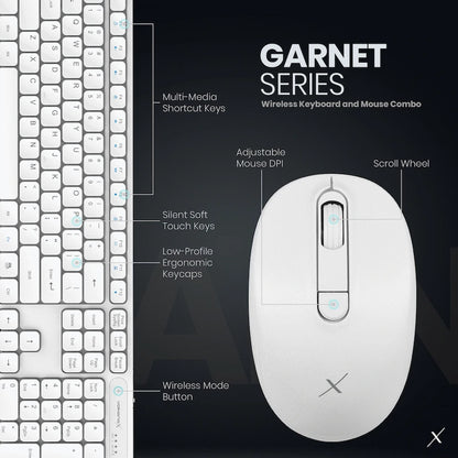 VolkanoX Garnet Bluetooth Wireless Keyboard and Mouse Combo - White | VKX-20008-WT