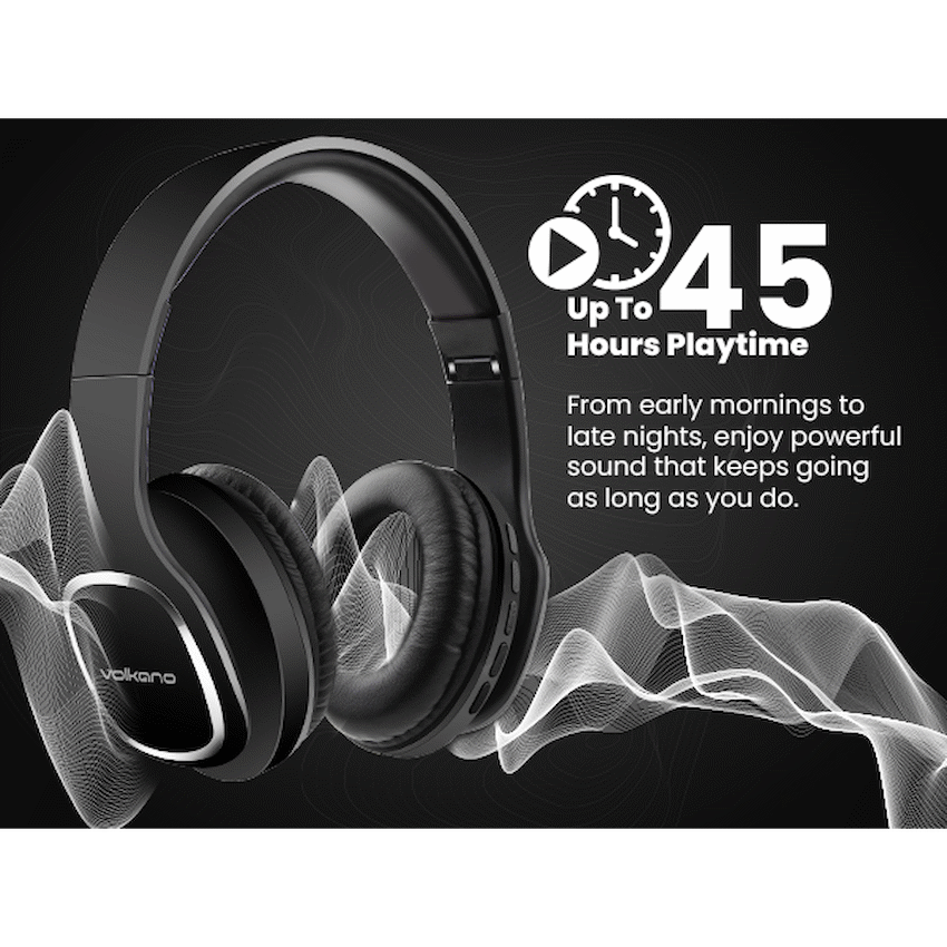 Volkano Phonic Series Bluetooth Full Size Headphones - Black | VK-2002-BK