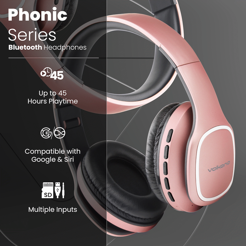 Volkano Phonic Series Bluetooth Full-Size Headphones - Rose Gold | VK-2002-GD