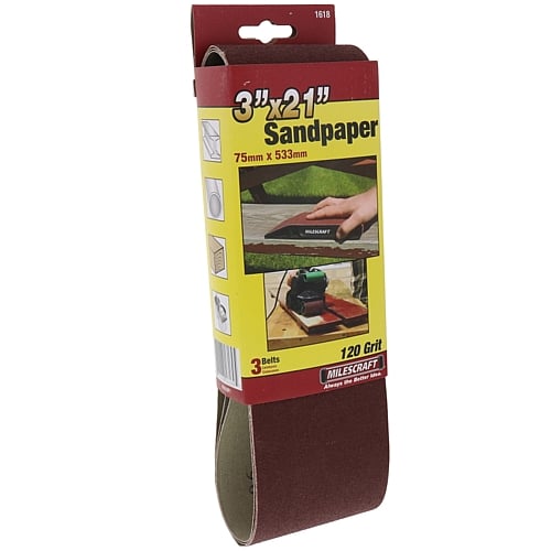 Milescraft - 3/Pk Sanding Belts 75 x 533mm - 120 Grit (SandDevil3.0) | 1618