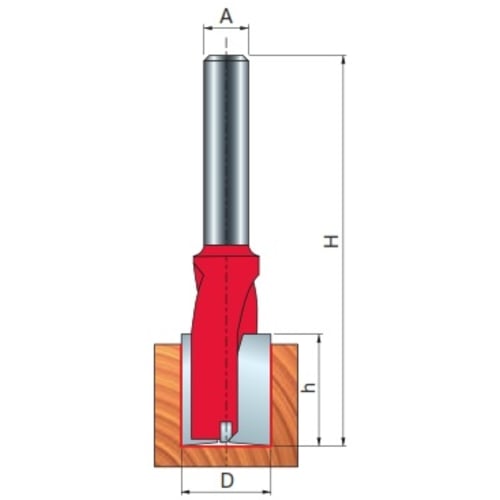 Freud Double Flute Straight Router Bit with Bottom Tip, D-20.0mm x h-18.0mm x H-70.0mm x Z-2+1 x A-8mm | 17-10408P
