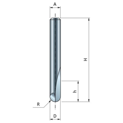 Freud Round Nose Router Bit, D-6.35mm x h-12.7mm H-50.5mm x R-3.18mm A-1/4" | 18-10425P