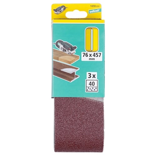 Wolfcraft 3 Piece 40 Grit Fabric Sanding Belts, 76 x 457mm | 1890000