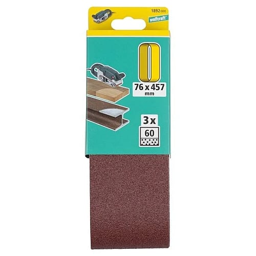 Wolfcraft 3 Piece 60 Grit Fabric Sanding Belts, 76 x 457mm | 1892000