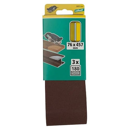 Wolfcraft 3 Piece 180 Grit Fabric Sanding Belts, 76 x 457mm | 1897000
