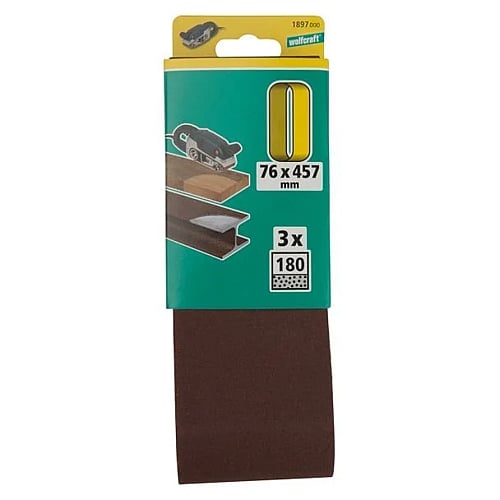 Wolfcraft 3 Piece 180 Grit Fabric Sanding Belts, 76 x 457mm | 1897000
