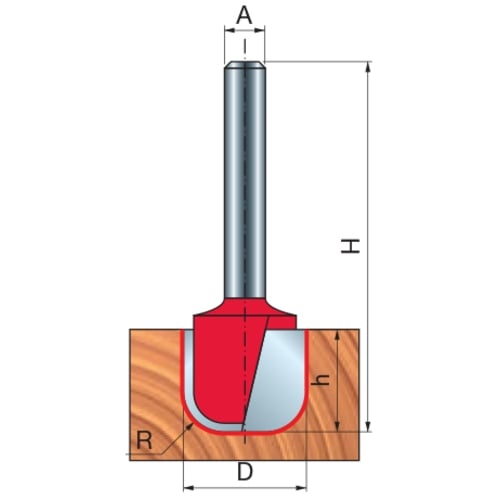Freud Wood Bowl Router Bit, D-19.05mm x h-15.9mm x H-67.0mm x R-6.35mm x A-12mm | 19-12612P