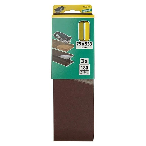 Wolfcraft 3 Piece 180 Grit Fabric Sanding Belts, 75 x 533mm | 1923000