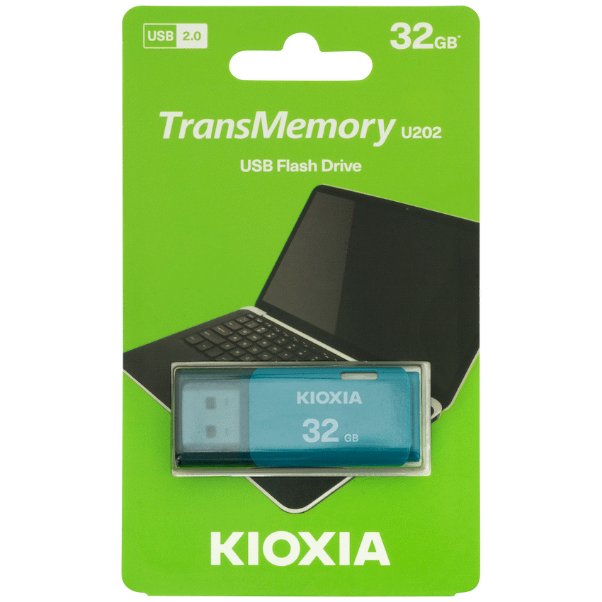 Kioxia TransMemory U202 32GB USB 2.0 Type-A Flash Drive (Aqua) | LU202L032GG4