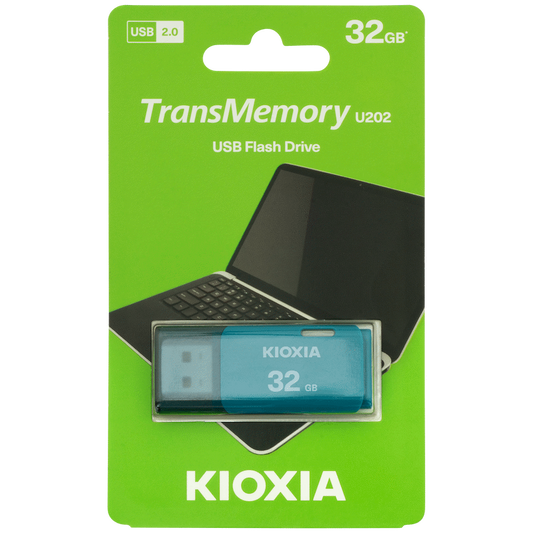 Kioxia TransMemory U202 32GB USB 2.0 Type-A Flash Drive (Aqua) | LU202L032GG4