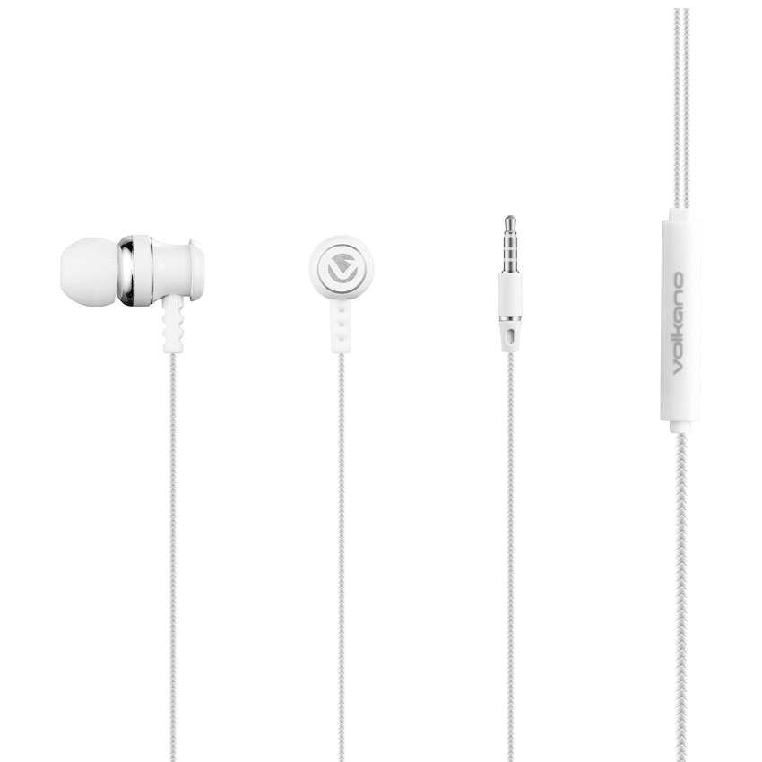 Volkano Earphones with Mic - Stannic Series - White | VSN202-WHT[V2]