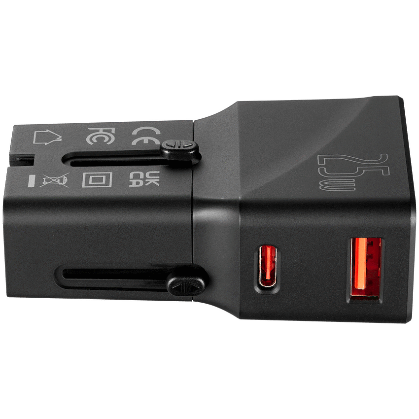 Volkano Globetrotter Series 25w Dual USB + Type-C Mini Travel Adaptor | Vk-8028-BK