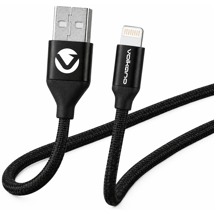 Volkano Weave Series Fabric Braided MFI Lightning Cable 27W 1.2m - Black | VK-20109-BK