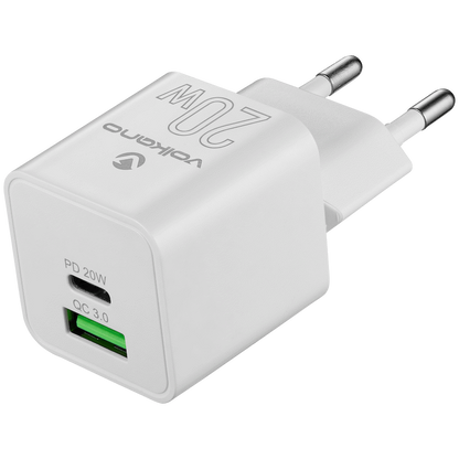 Volkano Dyna Duo 20w PD + QC 3.0 Wall Charger | VK-8058-WT