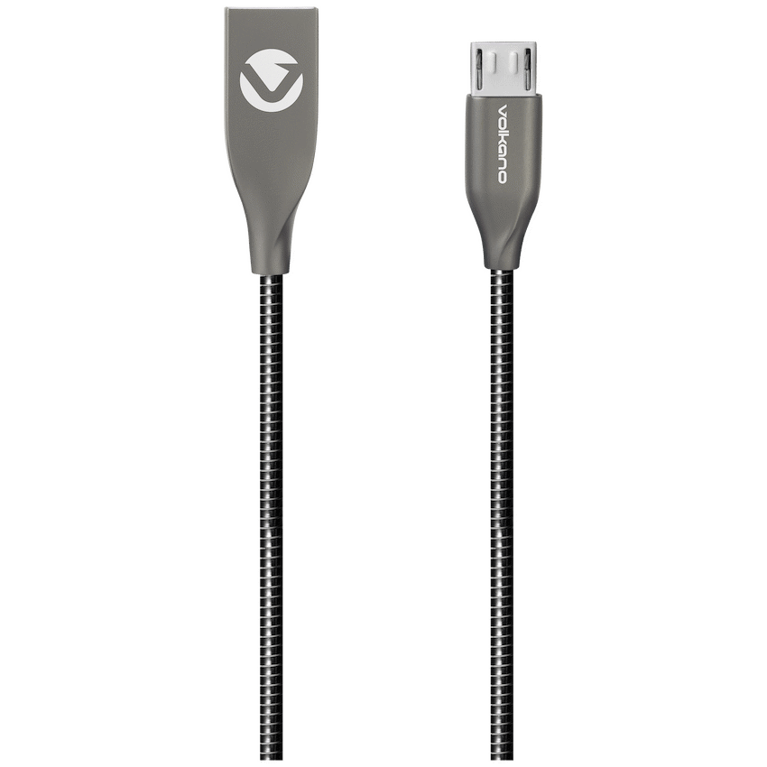 Volkano Iron Series Round Metallic Spring Micro USB Cable 1.2m - Black | VK-20092-BK