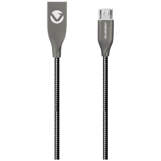 Volkano Iron Series Round Metallic Spring Micro USB Cable 1.2m - Black | VK-20092-BK