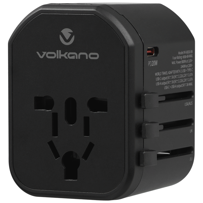 Volkano Worldwide Series Travel Adapter PD 25w + QC | VK-8018-BK[V2]
