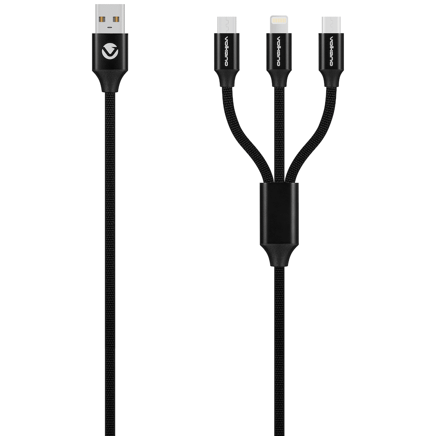 Volkano On the Go 3-in-1 Braided Cable | VK-PDQ004-BK