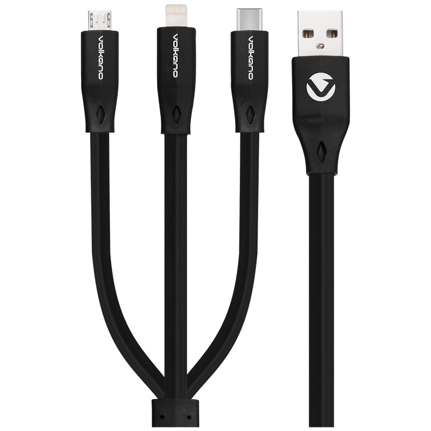Volkano Slim Series Flat PVC 3-in-1 (Type-C / Lightning / Micro) Cable 30W 1m- Black | VK-20086-BK