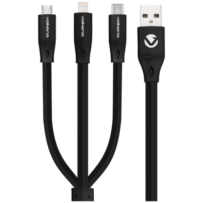 Volkano Slim Series Flat PVC 3-in-1 (Type-C / Lightning / Micro) Cable 30W 1m- Black | VK-20086-BK