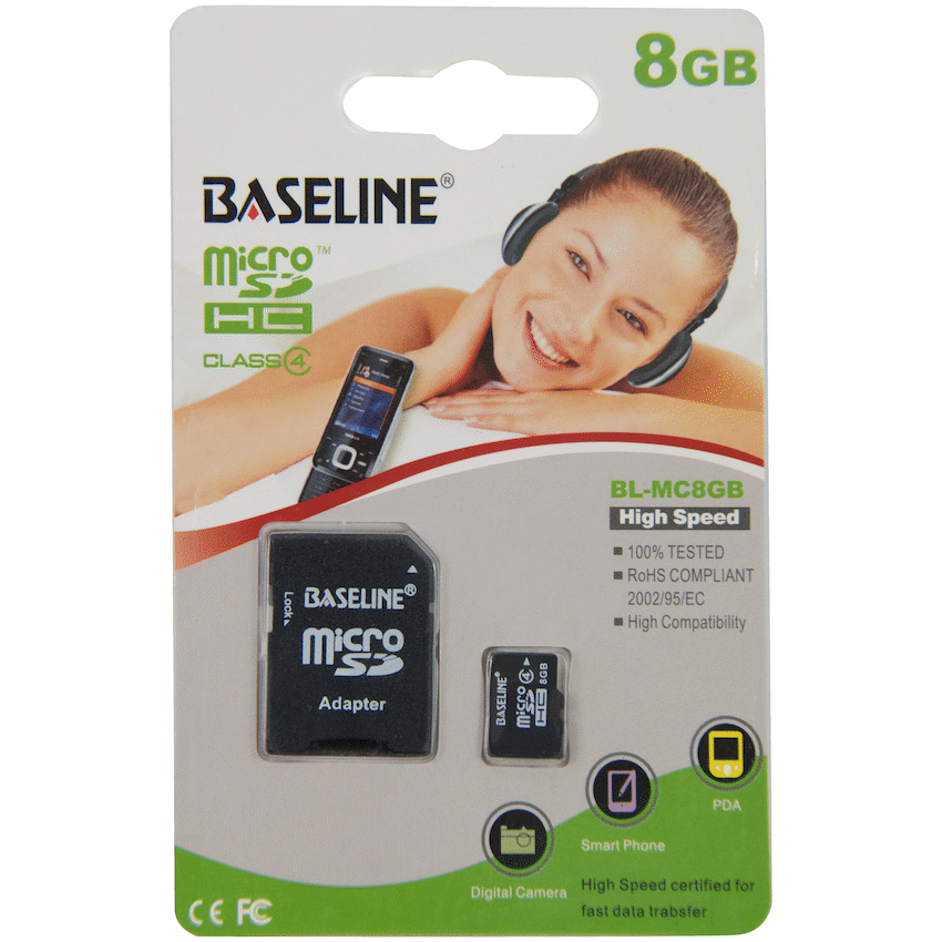 Baseline 8GB MicroSDHC Class 10 Memory Card with SD Adapter | BLRP-MC8GB