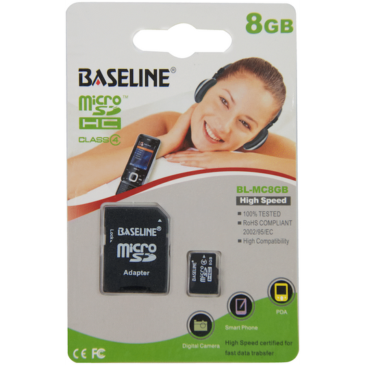 Baseline 8GB MicroSDHC Class 10 Memory Card with SD Adapter | BLRP-MC8GB